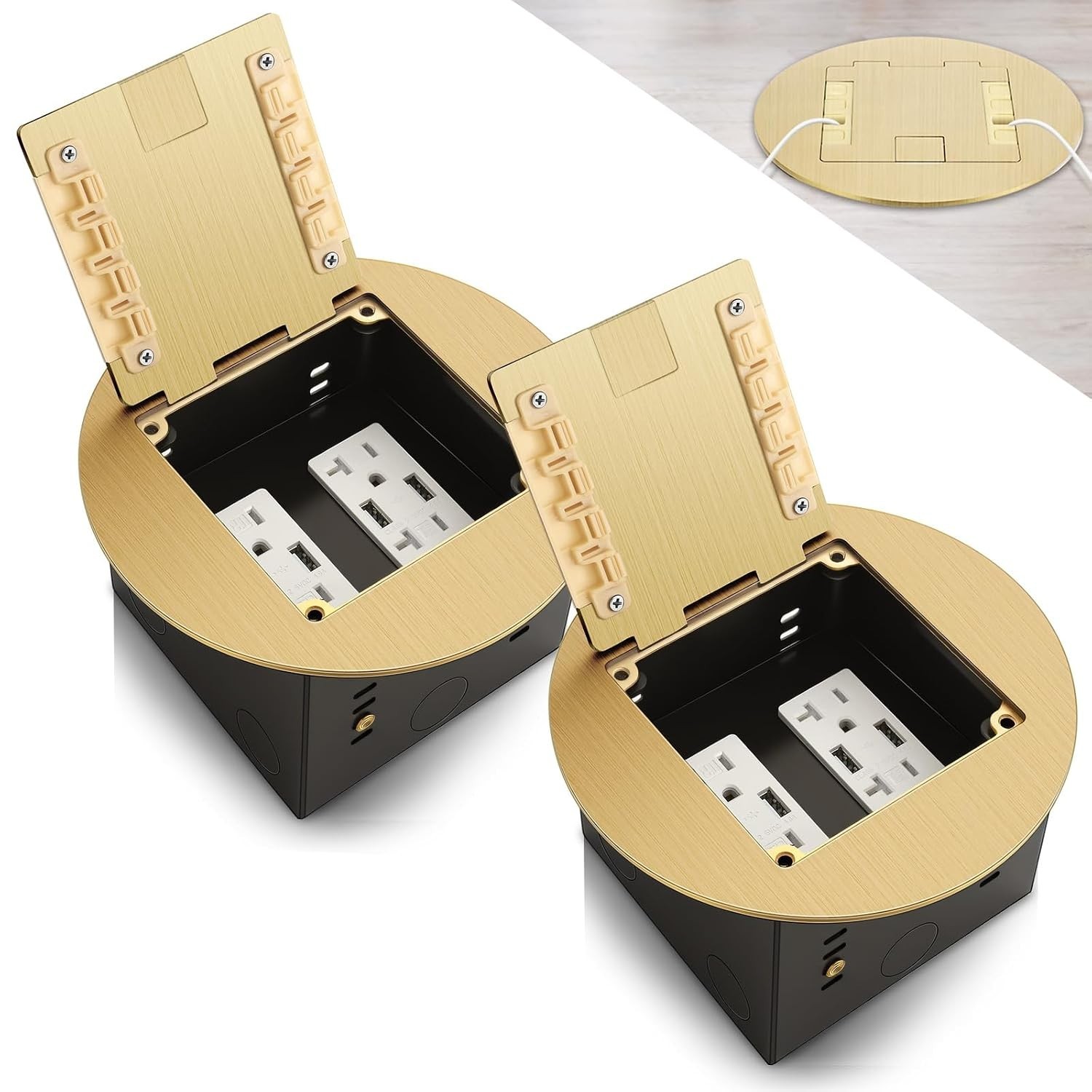 Brushed Gold 20Amp 4.8A USB Charger Recessed Floor Hidden Outlet (2 Pack)