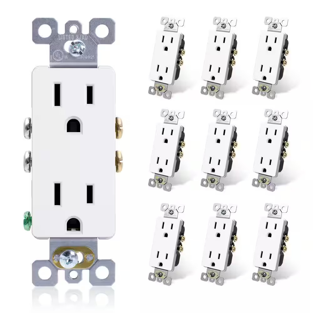 Decorative 15 Amp 125-Volt Residential Grade Self Grounding Outlet, Glossy White
