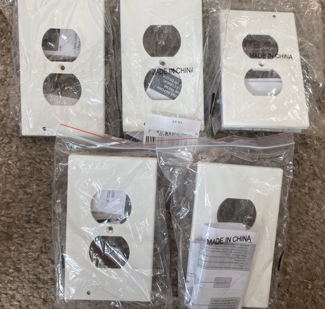 5 Pack Outlet Cover Built-In LED Night Light Bulbs Wall Plate Rounded Receptacle