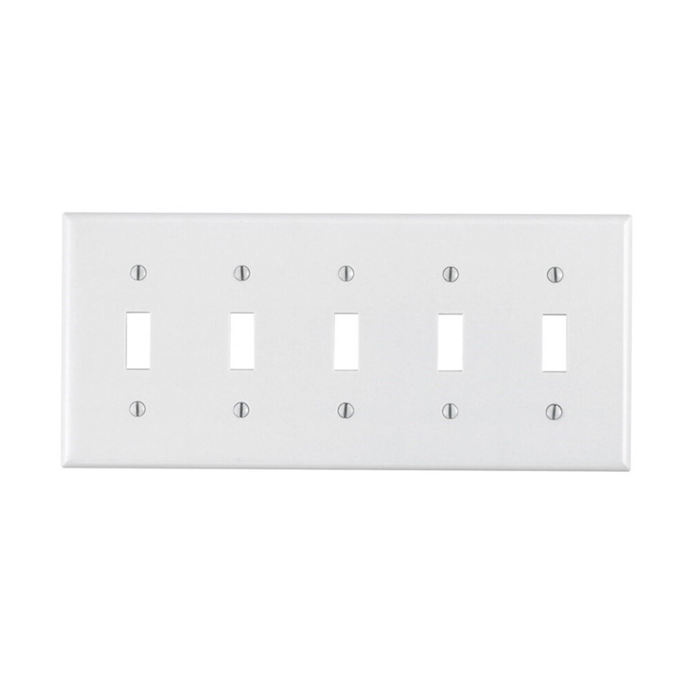NEW 5-Gang Toggle Painted WHITE Steel Wall Plate Industrial Switch Cover