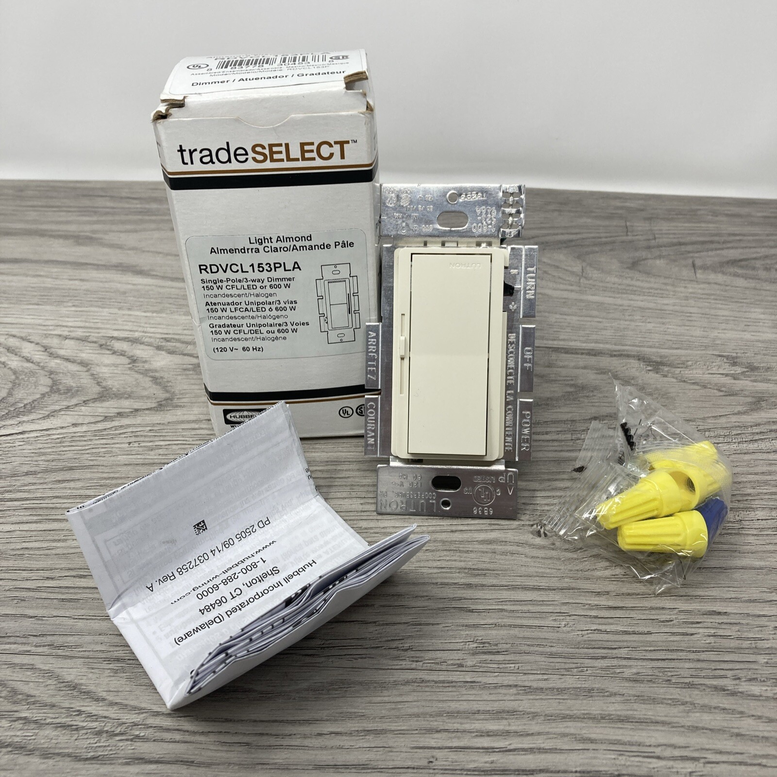 Hubbell Lt Almond CFL/LED Decorator Rocker Light Dimmer Switch 3-Way RDVCL153PLA