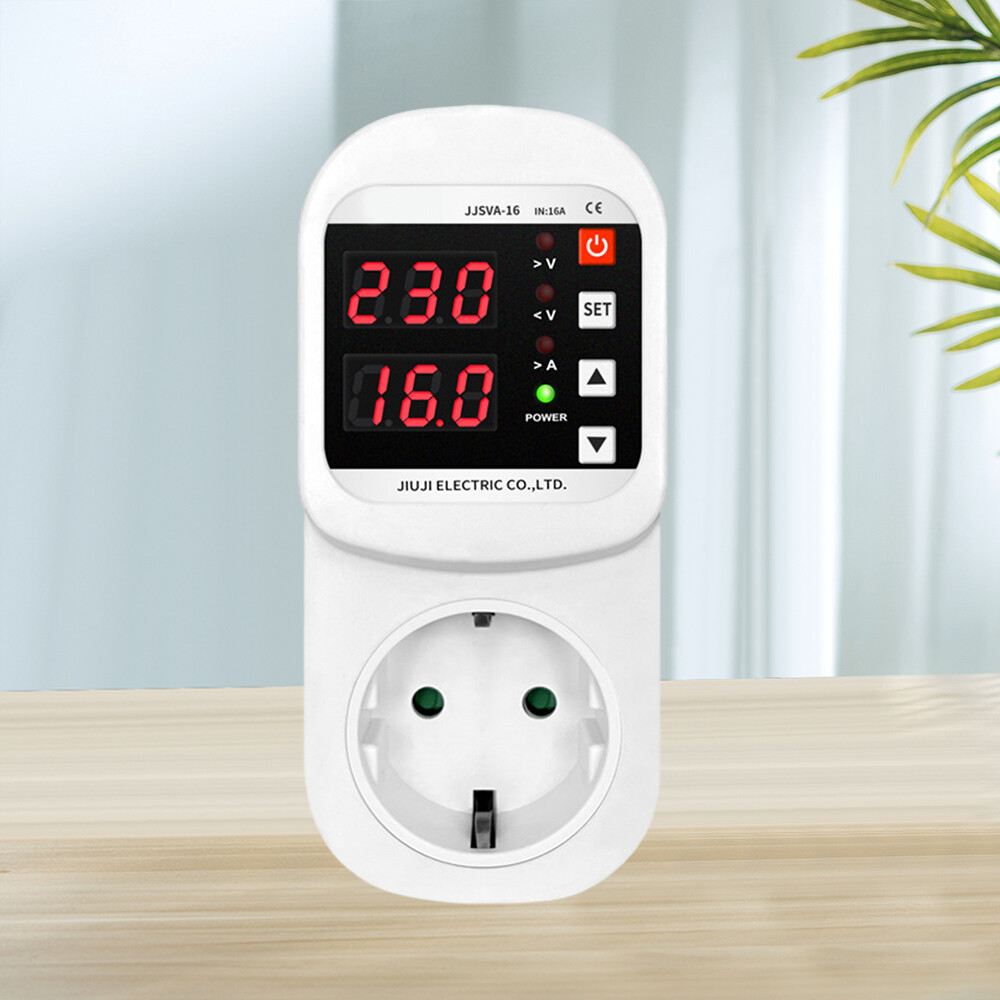 AC 220V LED Voltage Current Protection Socket Over/Undervoltage Adjustable 16A