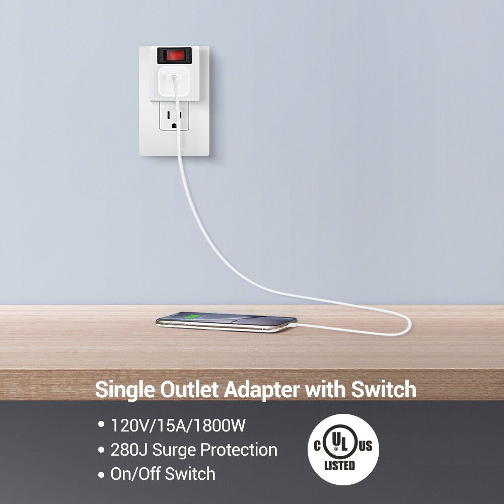 DEWENWILS 3Pack Grounded Port Power Adapter 3Prong Electrical Plug Outlet Switch