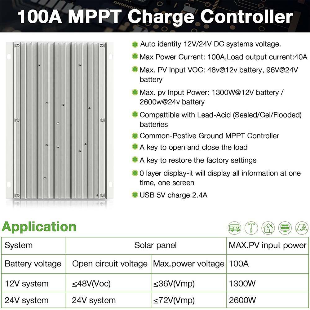 100A 80A 60A 40A MPPT Solar Panel Regulator Charge Controller 12V/24V PV 100V N4