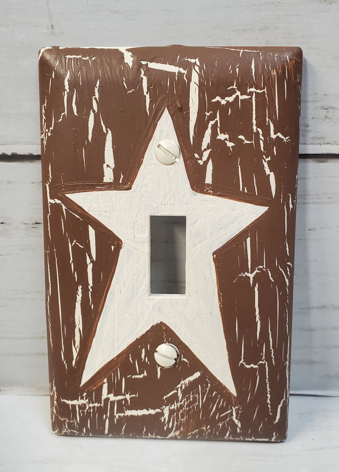 Crackle Painted Coffee Brown with Cream Star Wall Plates, Switch, GFI, Outlet