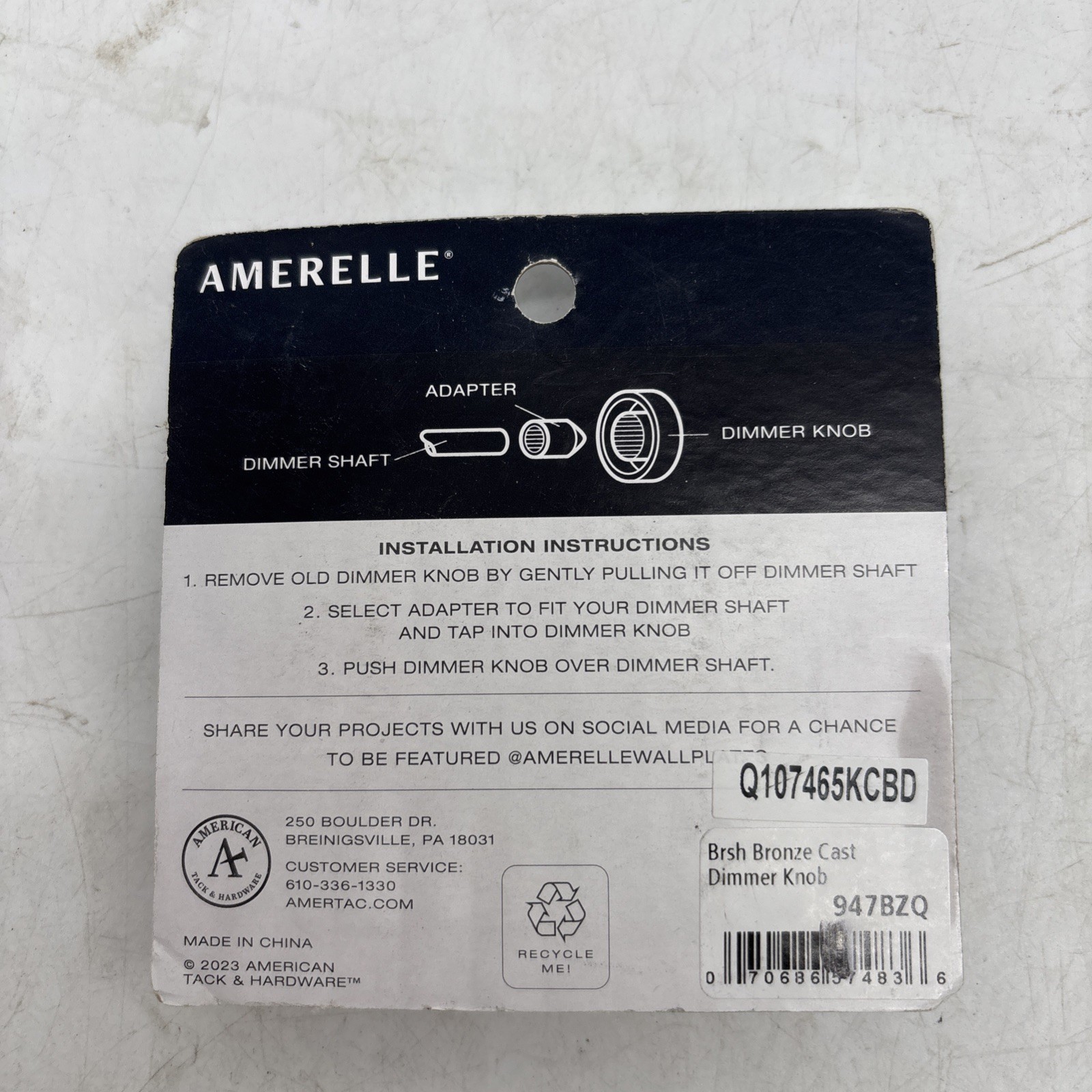 Amerelle 947BZQ Brushed Bronze Cast Rotary Dimmer Knob Metal