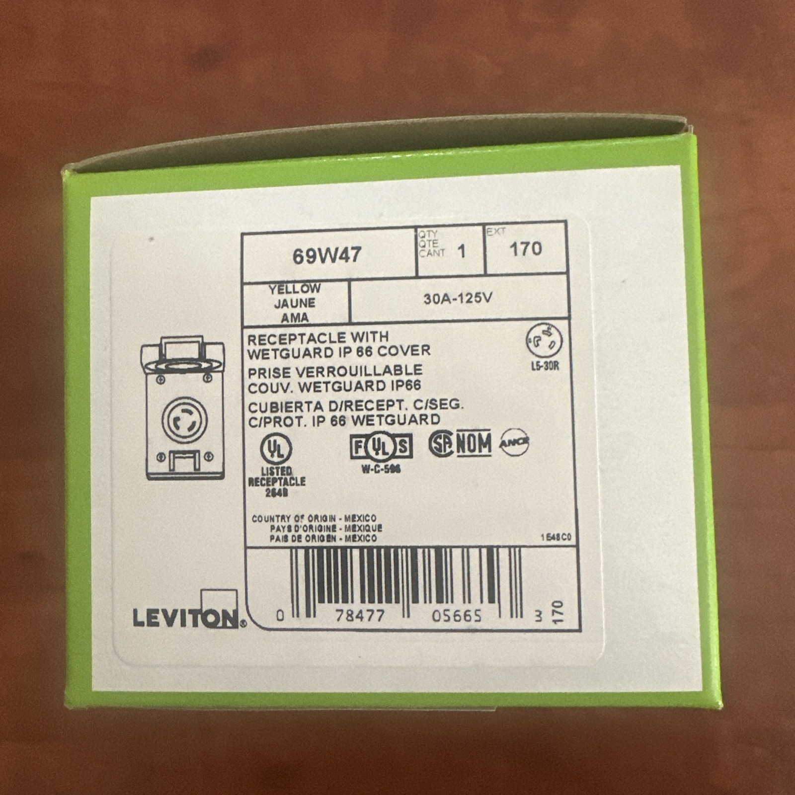 LEVITON 69W47 30AMP 125V RECEPTACLE WITH WESTGUARD IP66 COVER INDUSTRIAL GRADE