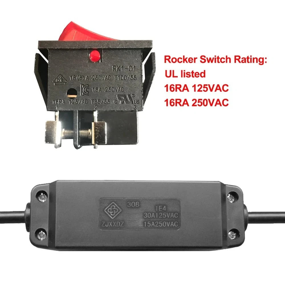 Inline Cord Switch, Heavy Duty 16A AC125V/250V Large Current in-Line On/Off