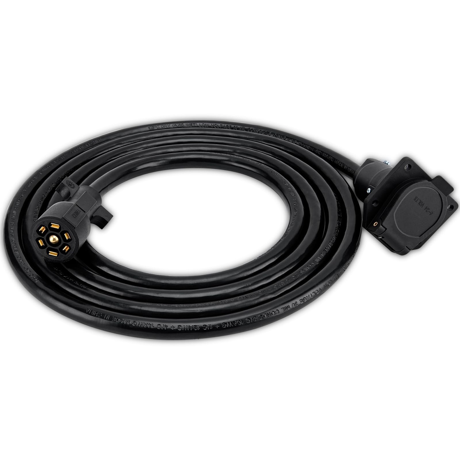 7 pin Trailer Extension (12 Feet)- 7 Way Trailer Plug Extension- 7 Blade Trai…