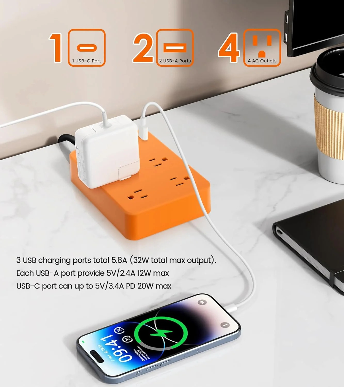 Outdoor Power Strip Weatherproof,Fast Charging Station 20W USB C,Waterproof Surg