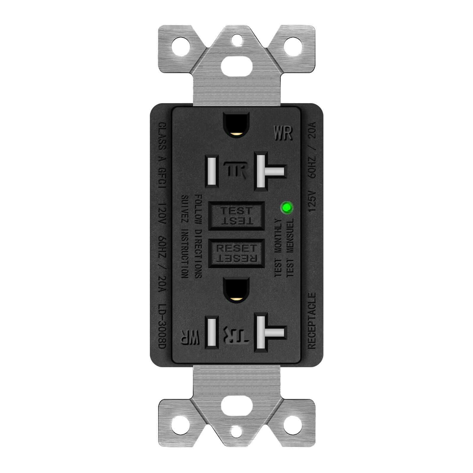 20A Amp GFCI Outlet Receptacles Tamper-Resistant TR WR with LED Indicator Black