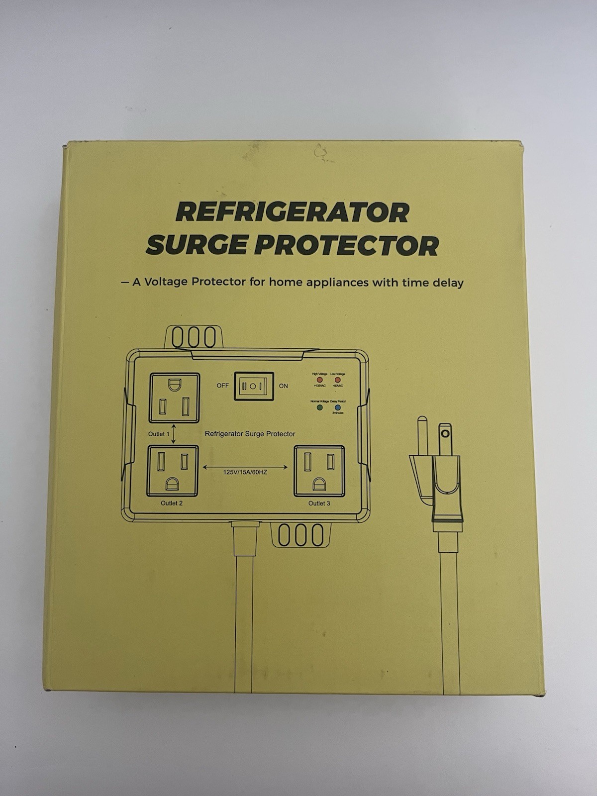 3 Outlet Refrigerator Surge Protector w/ Time Delay 15A/125V/60HZ