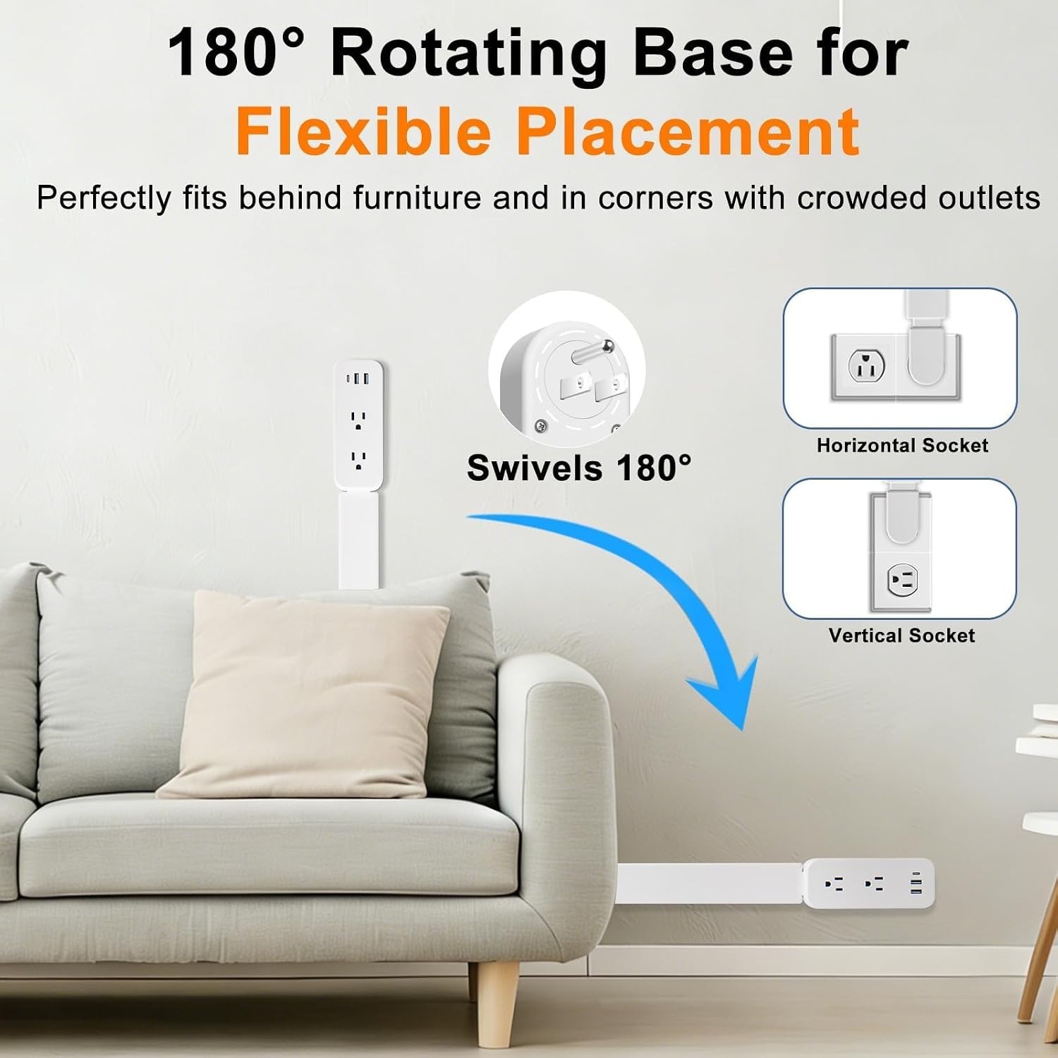 Flexible Outlet Expander 22″-34″ , 3 USB, 2 AC, Scratch Resistant