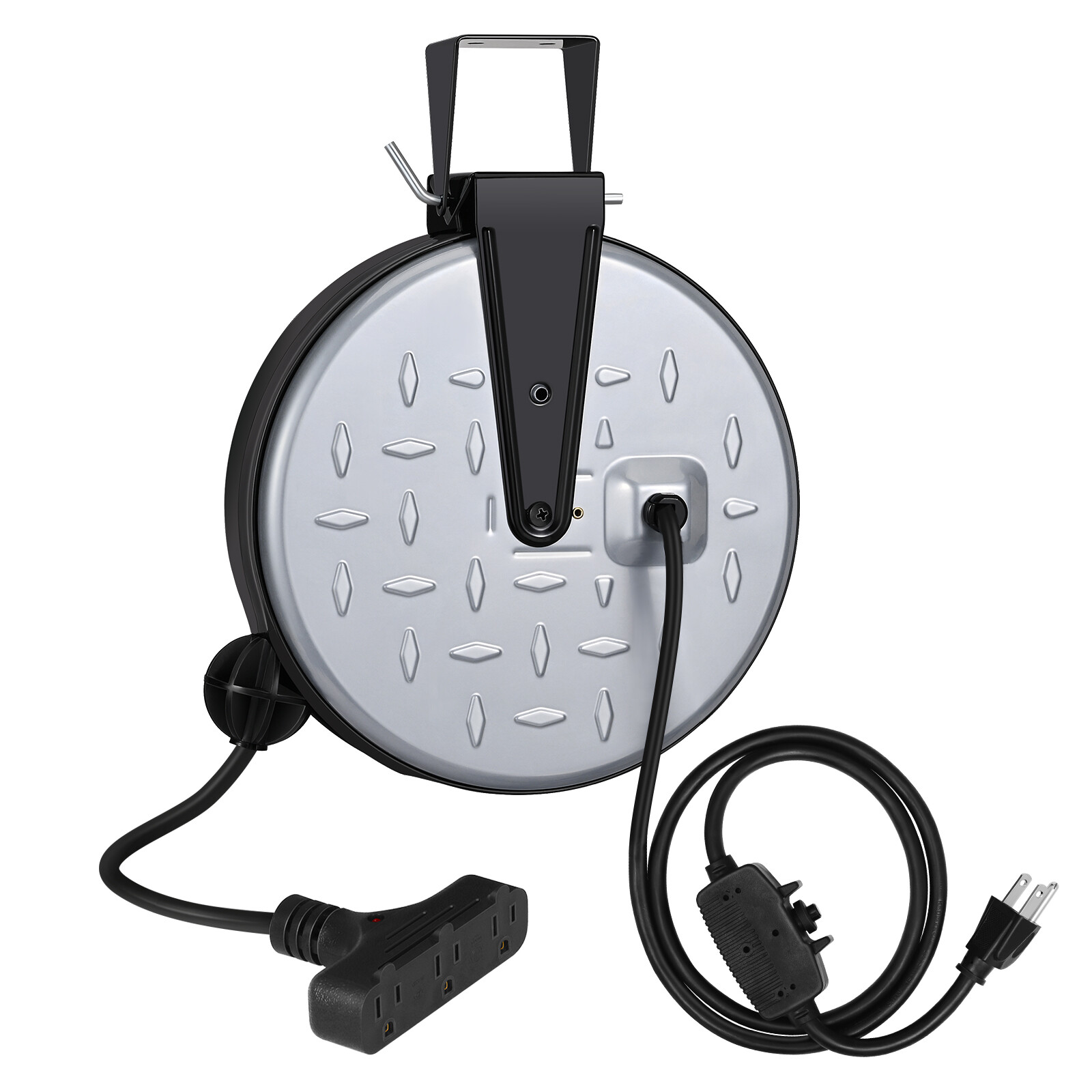 DEWENWILS Metal Extension Cord Reel,30FT retractable extension cord 3 Outlets