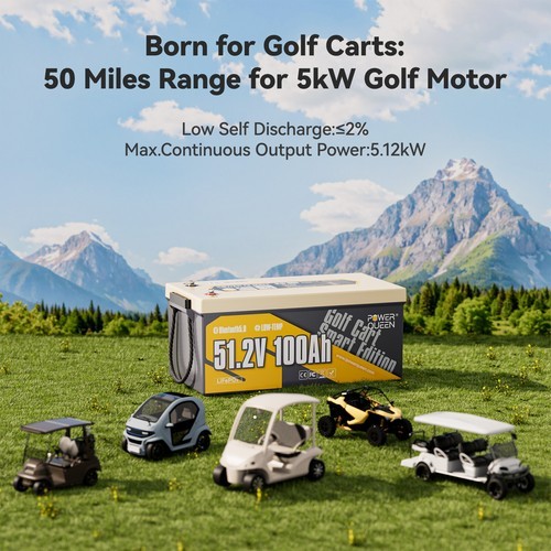Power Queen 48V 100Ah Bluetooth Golf Cart Lithium Battery Low Temp. Cut Off BMS