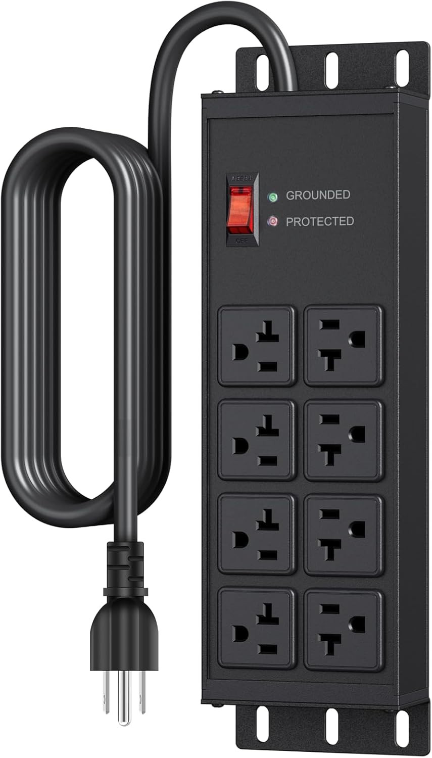 JUNNUJ Heavy Duty Surge Protector Power Strip 4800J, Garage Metal 8 Outlets 20 A
