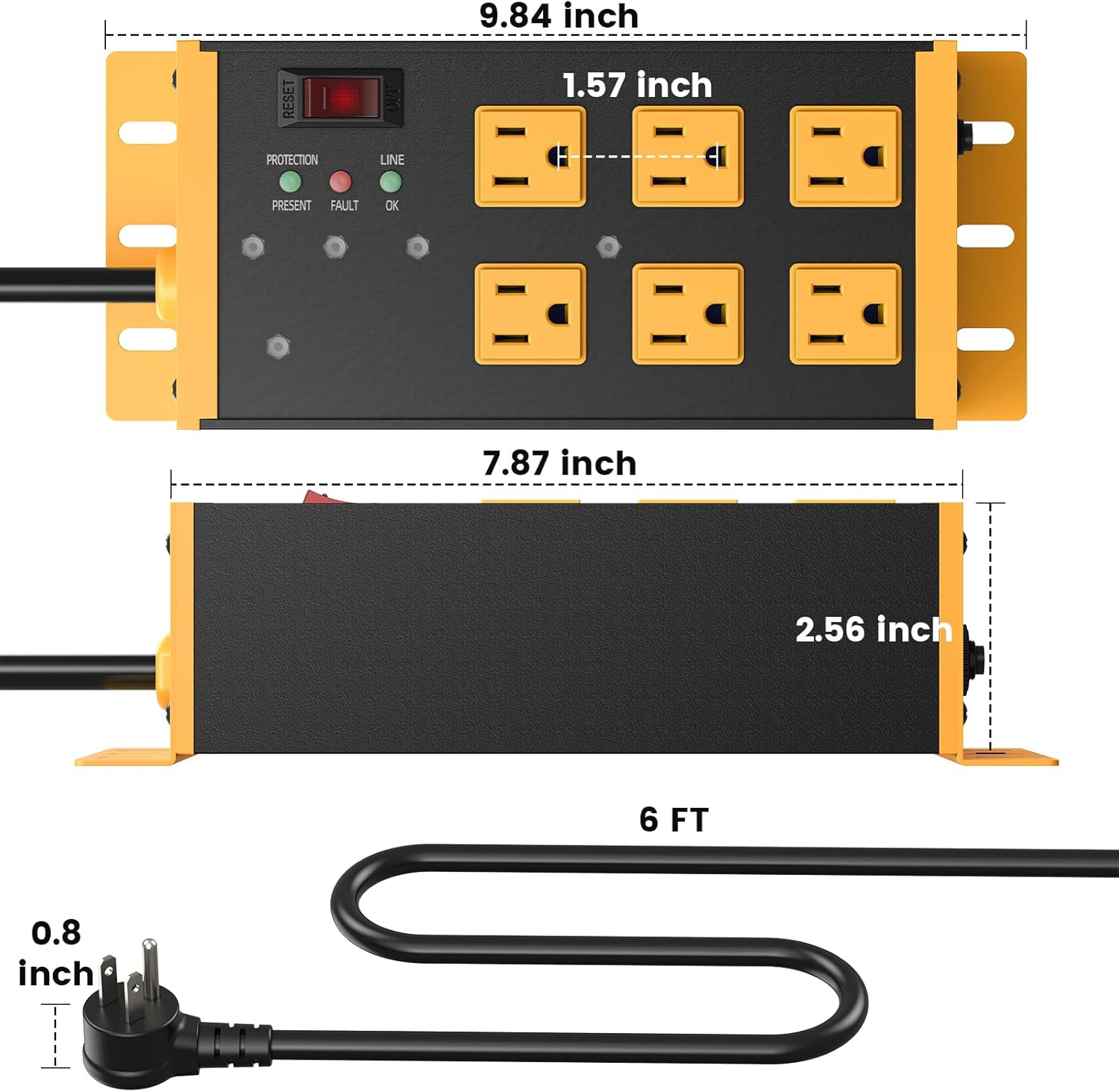 Heavy Duty Power Strip Surge Protector 4800J, 6 Outlets with EMI/RFI Filtering a