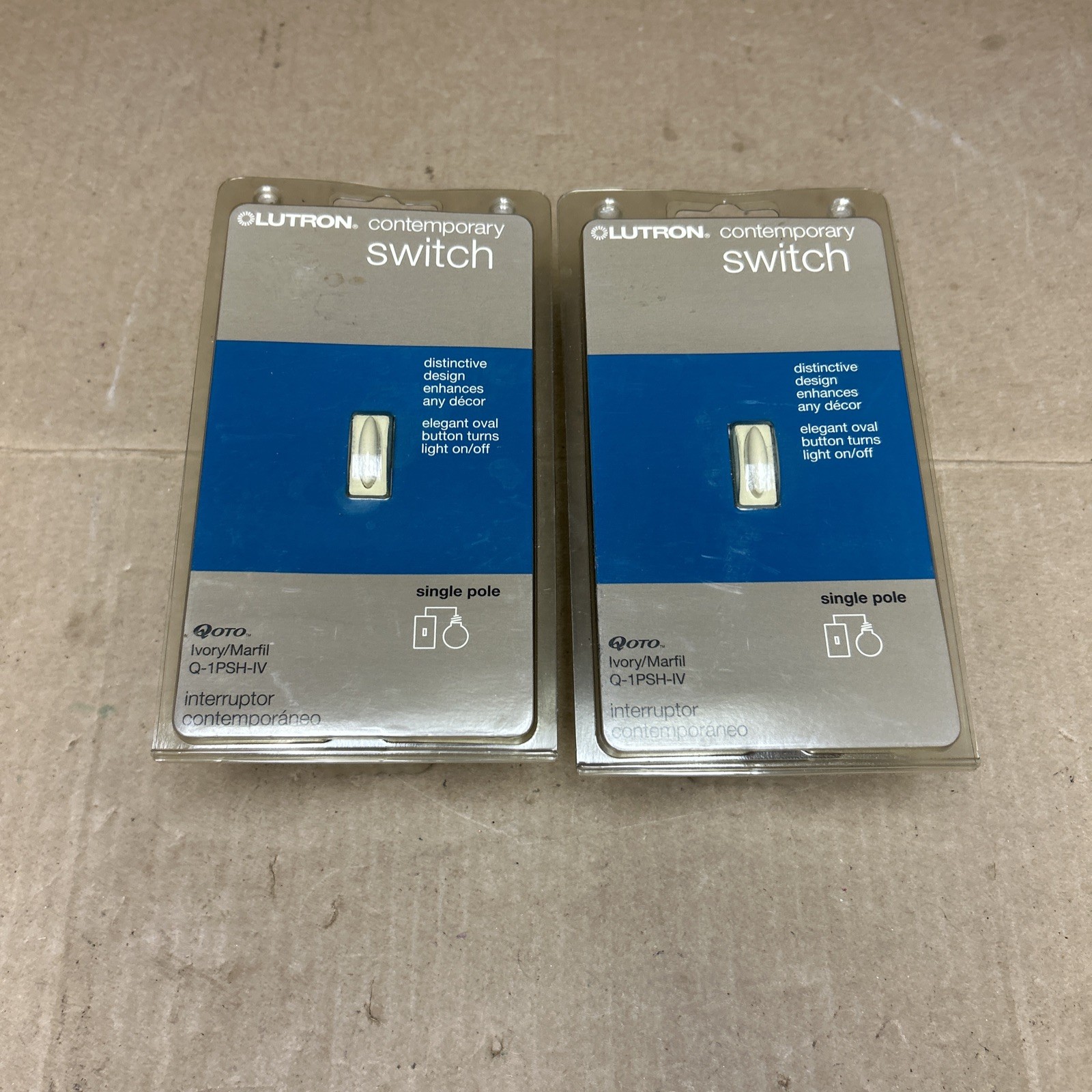 2 Lutron Switch Single Pole Push On / Off Q-1PSH-WH QOTO Cream New old Stock