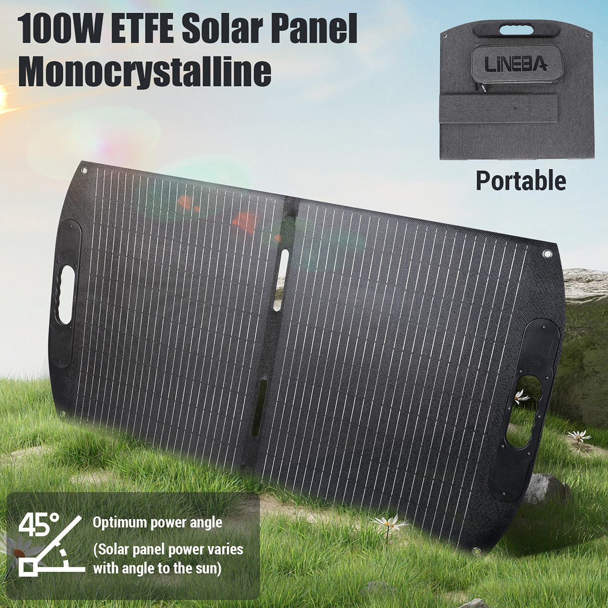 Bifacial 100W Foldable Portable Solar Panel High-Efficiency IP68 for Cmaping RVs