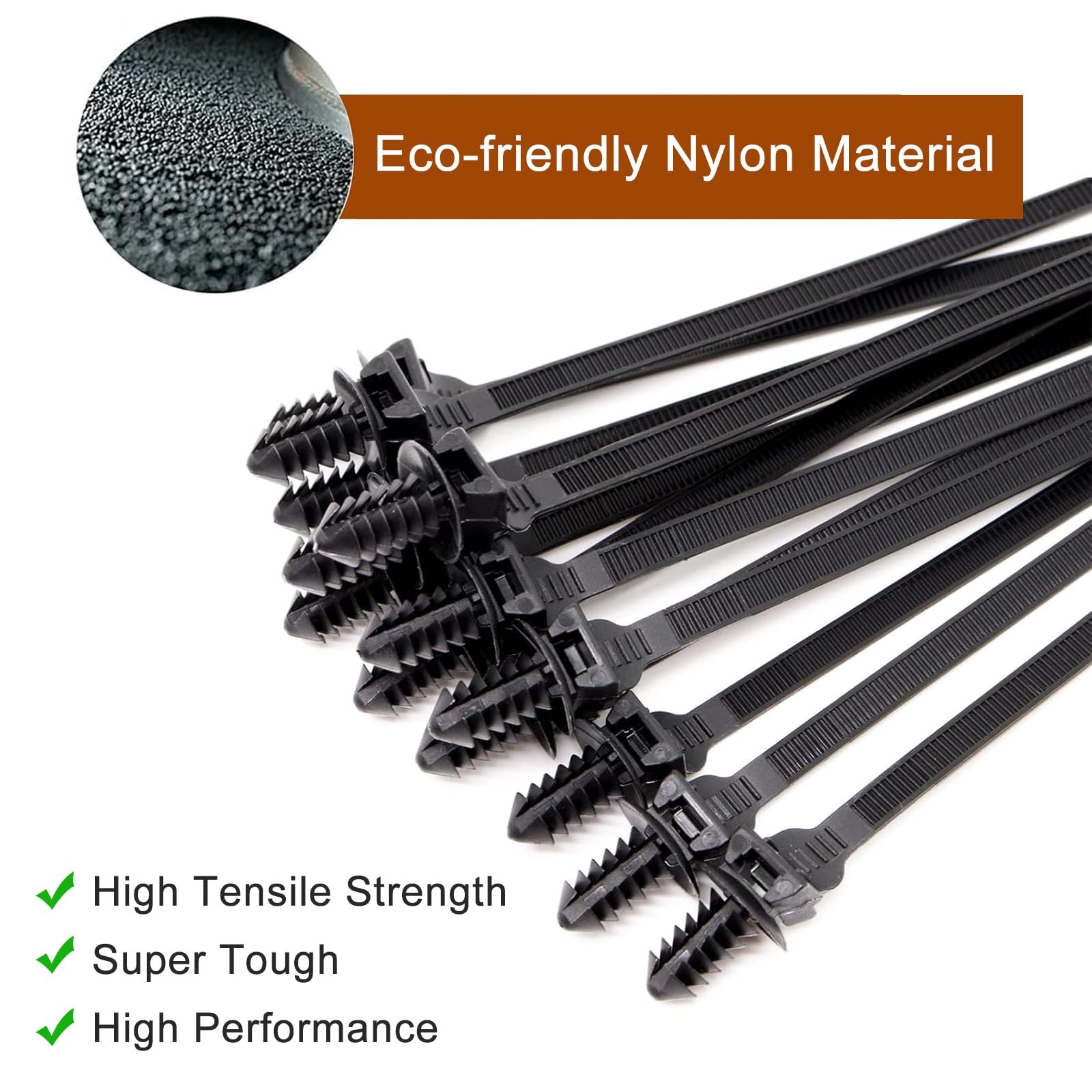 100Pcs 8in Black Push Mount Zip Ties Fir Tree Cable Wire Fastener Indoor Out