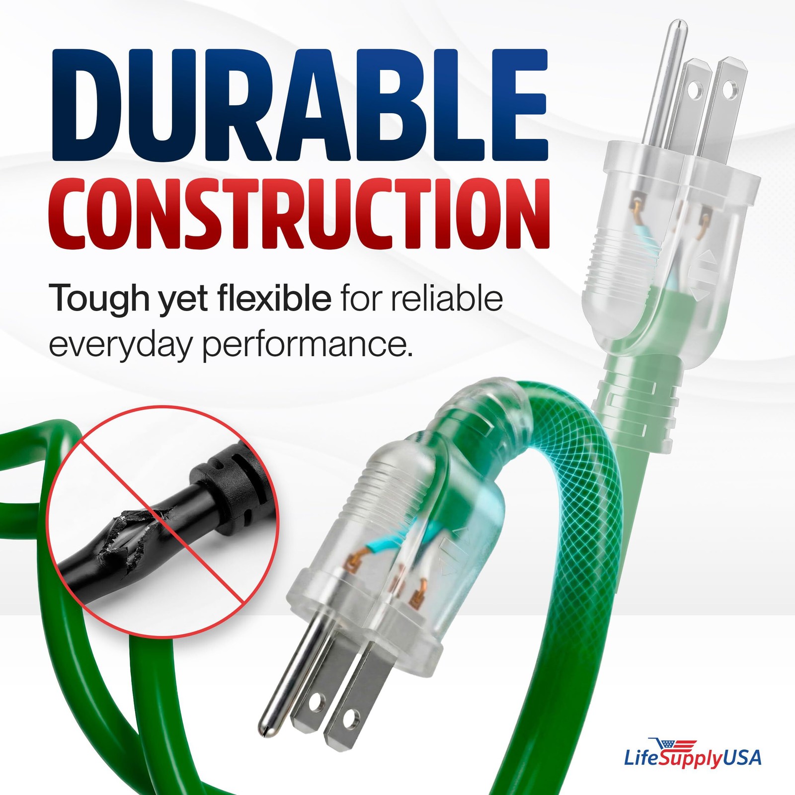 Outdoor/Indoor Extension Cord Heavy Duty 3 Prong SJTW, Flexible Long Power Cord