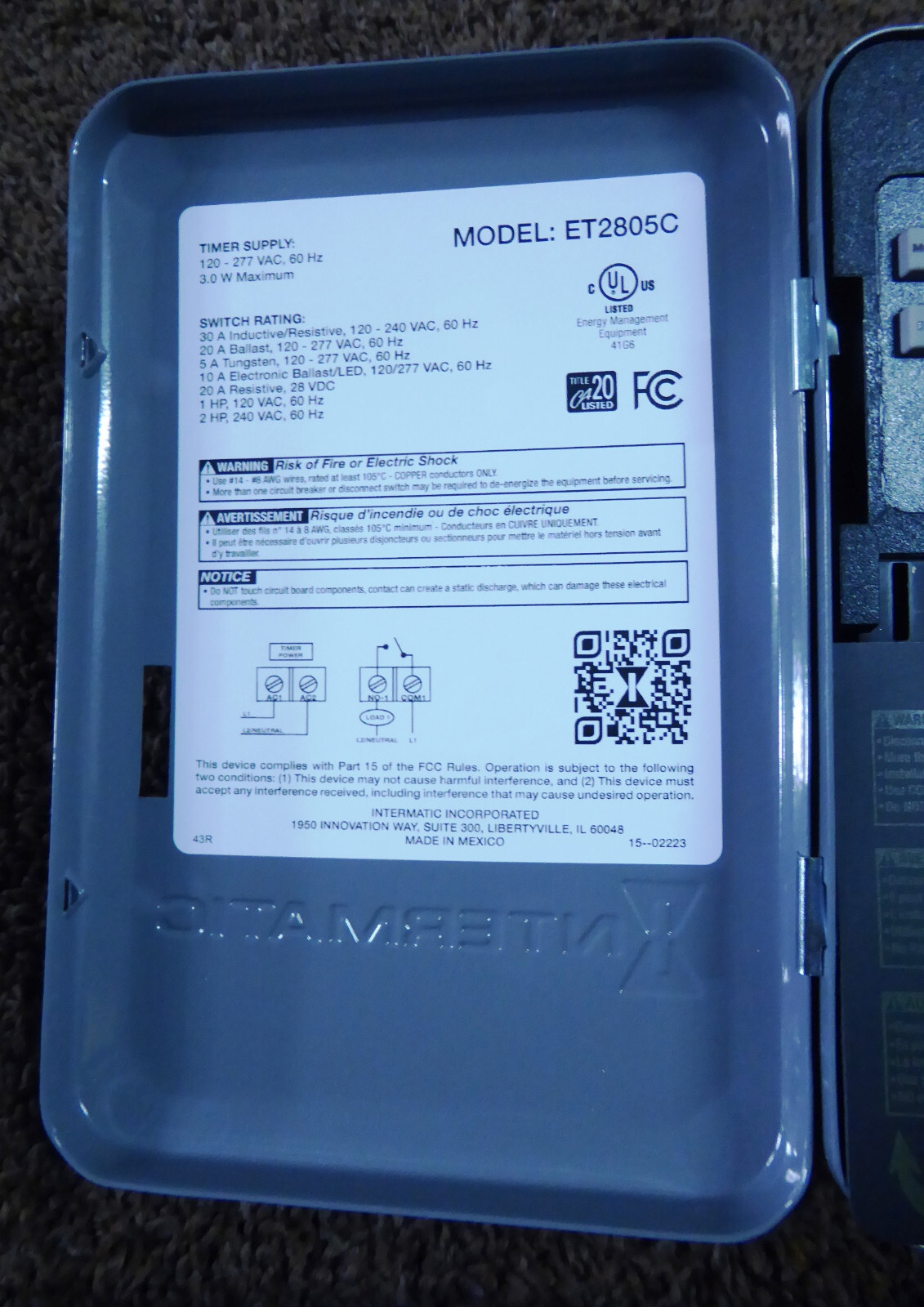 INTERMATIC ET2805C Electronic Timer,Astro 7/365 Days,30A
