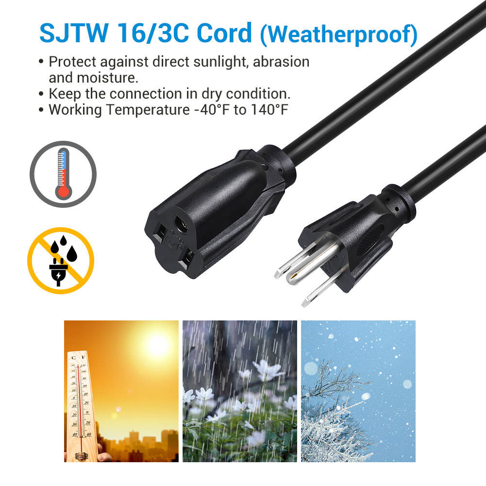 DEWENWILS 2 Pack 3 ft Extension Cord Power Cable 3 Prong Grounded Outlets Plugs