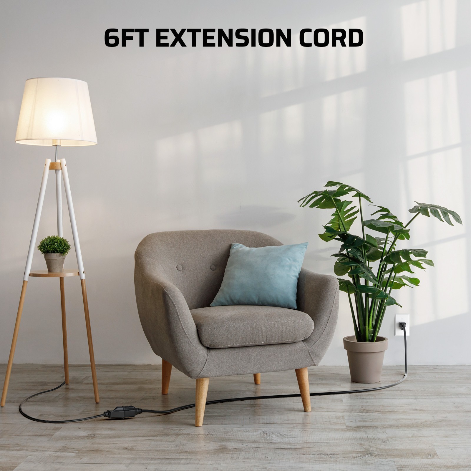 3 Pack 6ft Extension Cord for Indoor Outside 16 AWG SJTW 3 Prong Grounded Outlet