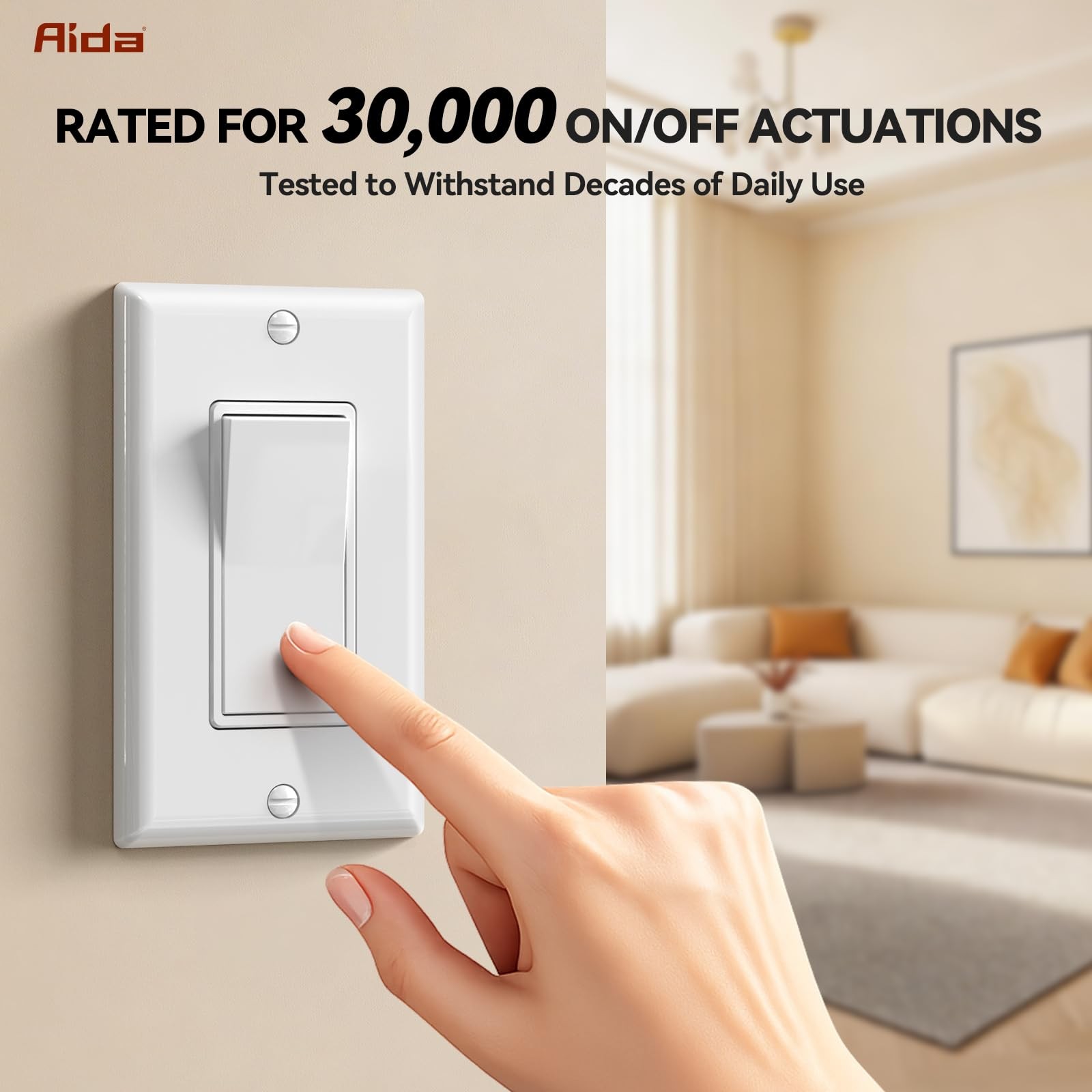AIDA 3 Way Decorative Light Switch, 15Amp, 120/277 3 Glossy White