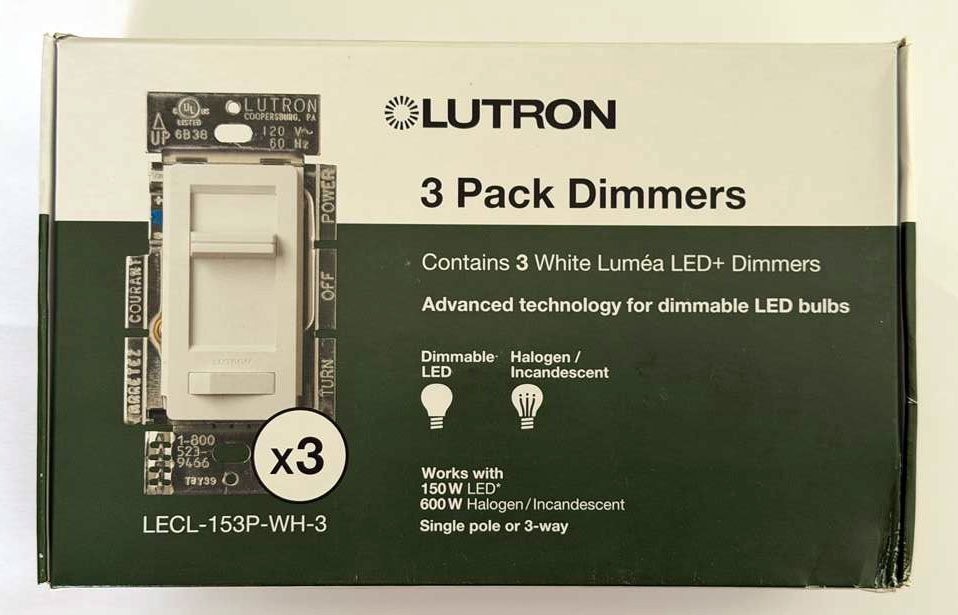 Lutron LECL-153P-WH-3 Lumea LED+ 1-Pole/3-Way Dimmer Switch – White (3-Pack)