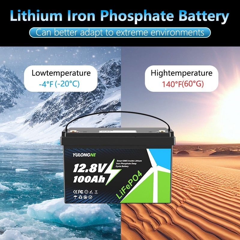 YULONGNE 12V 100Ah Lithium LiFePO4 Battery 8000+ Deep Cycle for Solar RV Marine