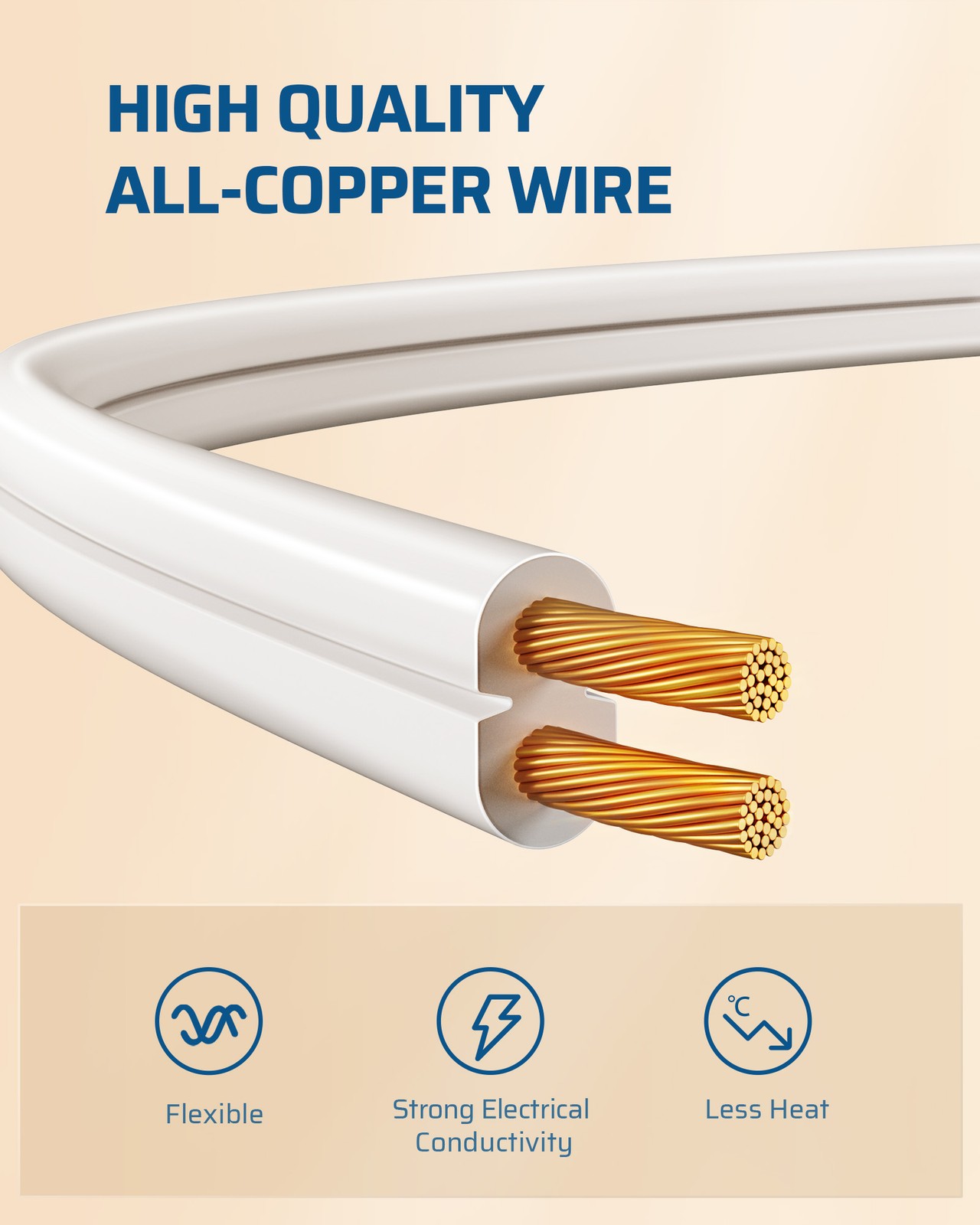 3 Foot Extension Cord 16 AWG SPT-2 Power Cable NEMA 5-15P to NEMA 5-15R White
