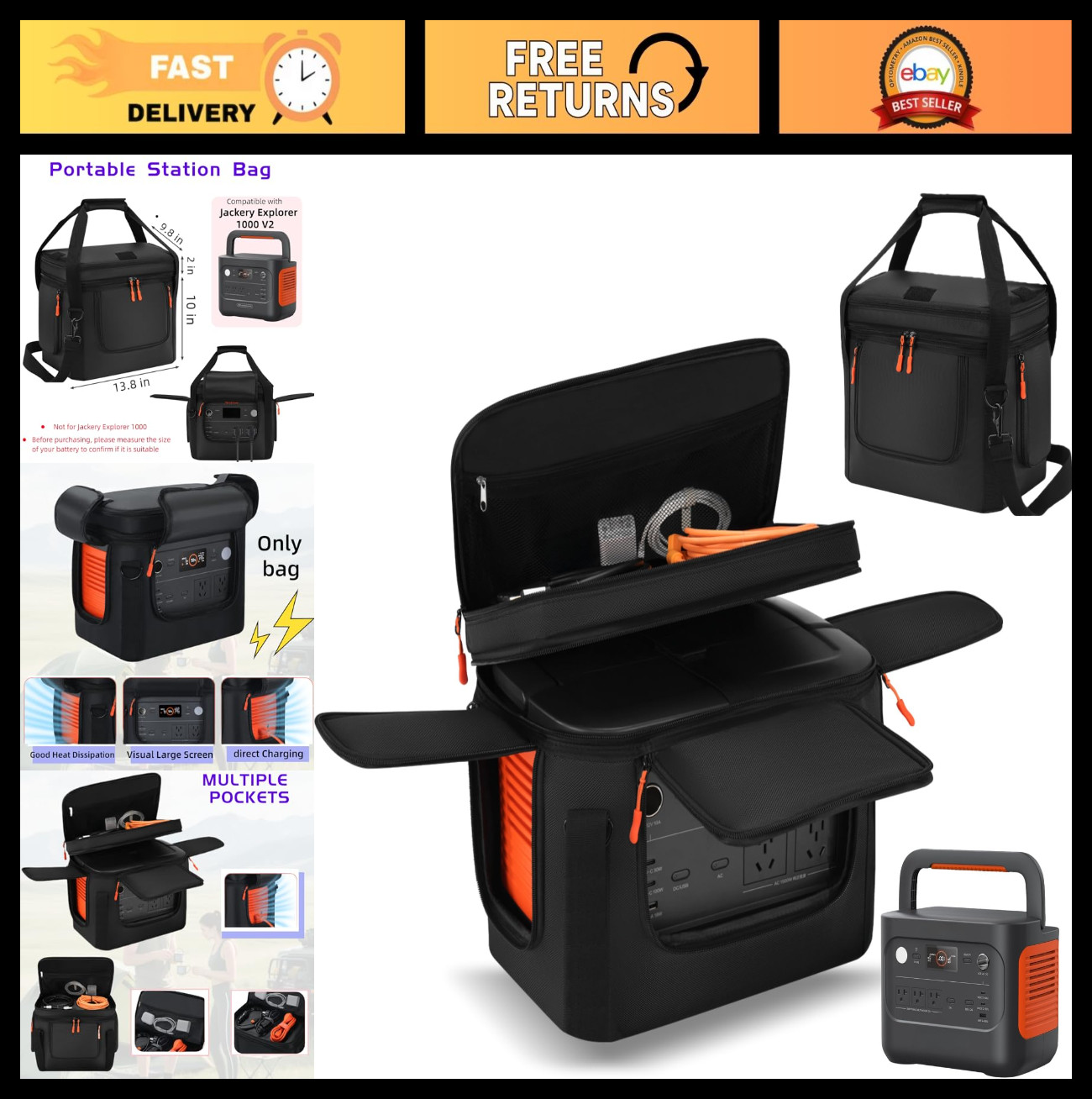 Portable Power Station Carrying Case – Soft Padded Travel Bag with Quick Access