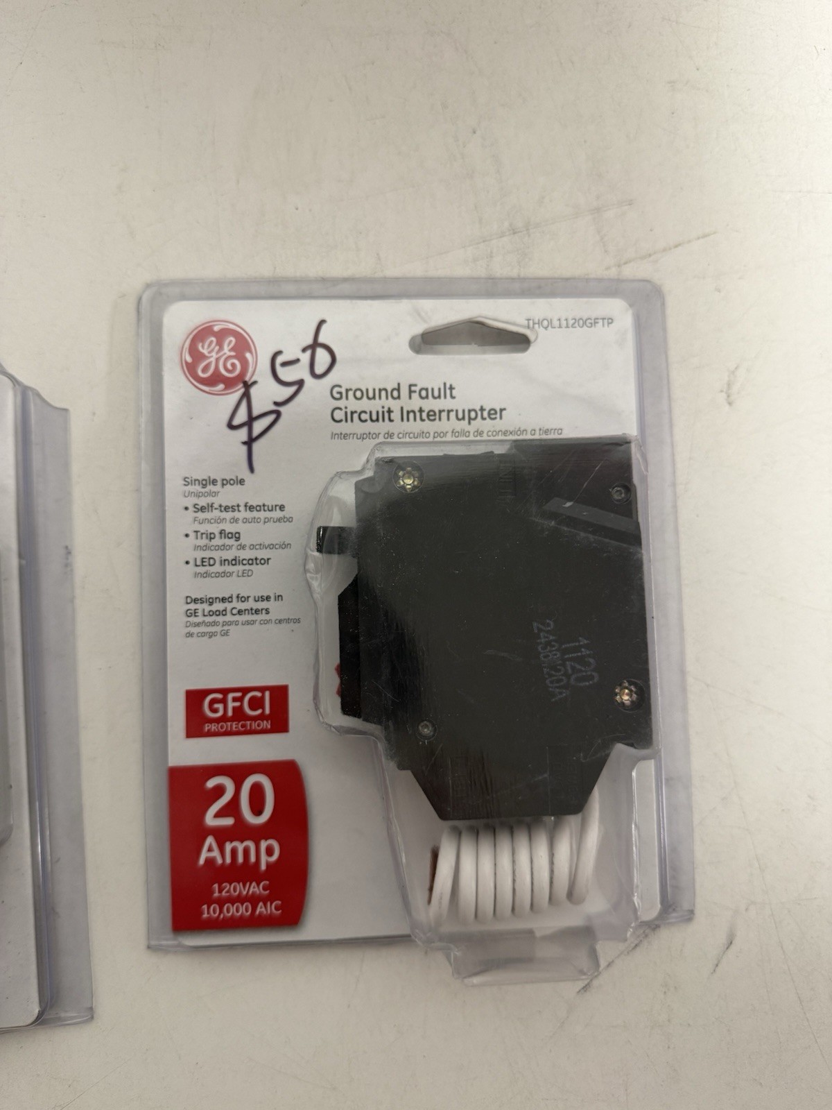 2 Packs-GE 20 Amp Ground Fault Circuit Interrupter THQL1120GFTP Single Pole