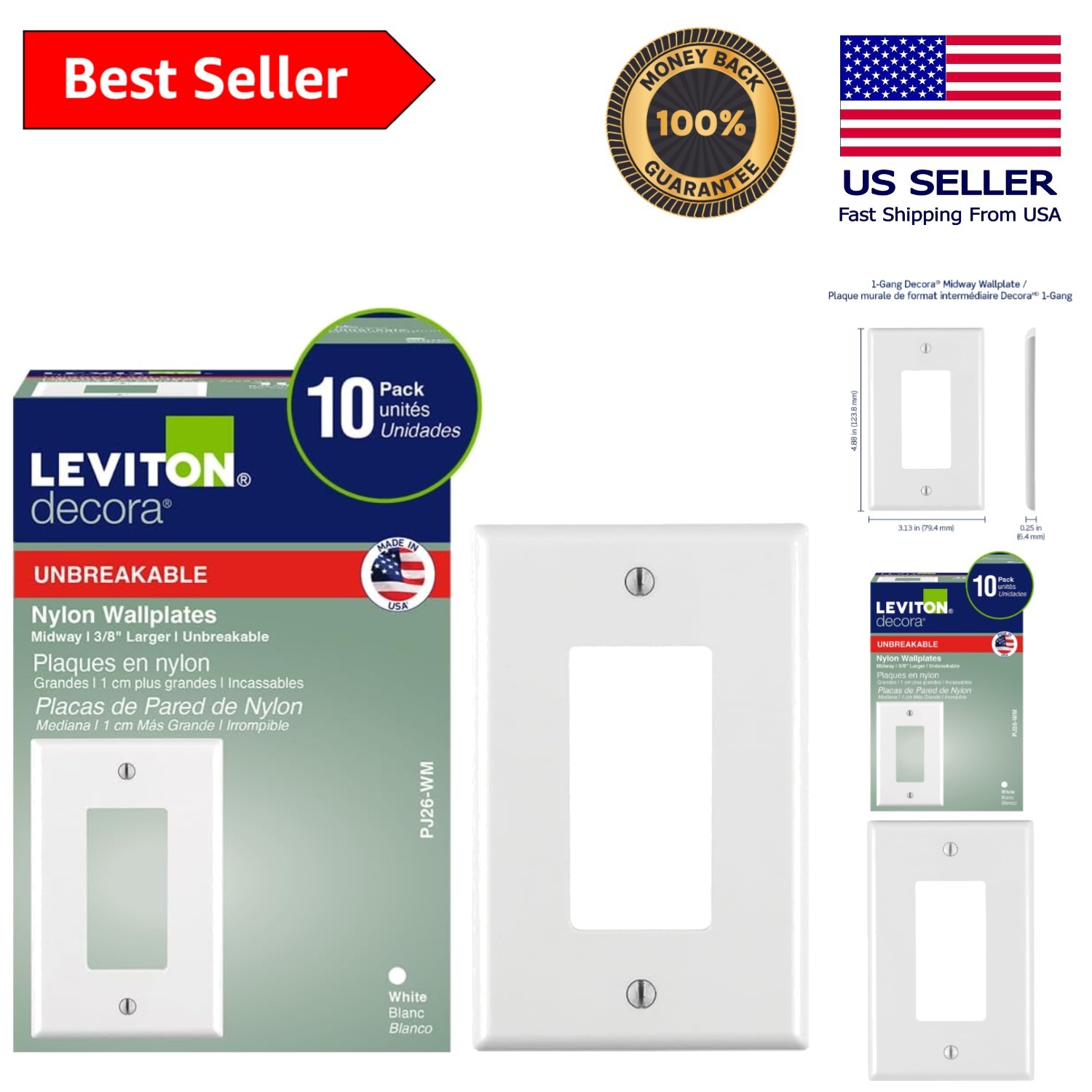 Screw-in White Midway Wallplate 10-Pack – Best for Hiding Wall Irregularities