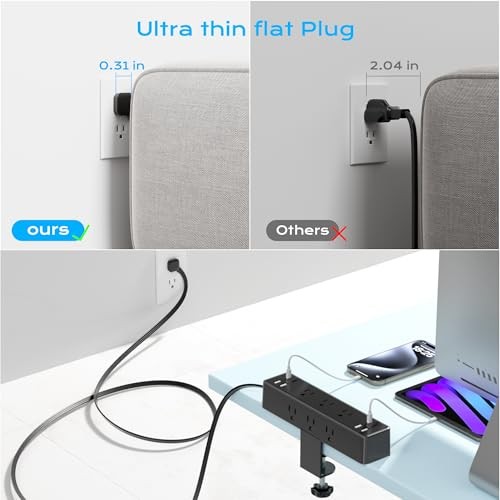 Desk Clamp Power Strip 10FT, 40W Total Fast Charging Station | 9 10FT-40W Black