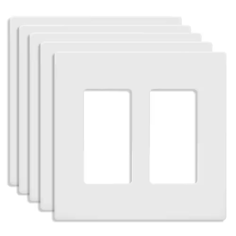 White 2-Gang, Decorator/Rocker, Plastic Polycarbonate, Screwless Wall Plate (5-P