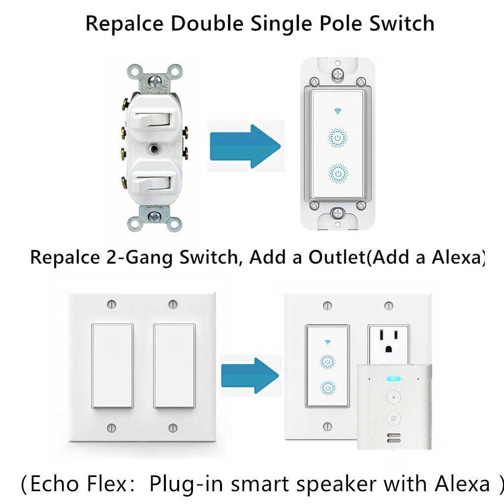 Smart Wi-Fi Switch Light & Fan 2 in1 Double Light Switch works with Alexa Google