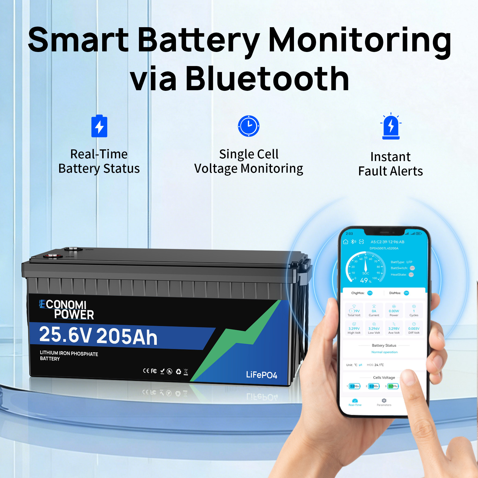 24V 205Ah LiFePO4 Deep Cycle Battery 5248Wh Bluetooth 200A BMS | Solar RV Marine