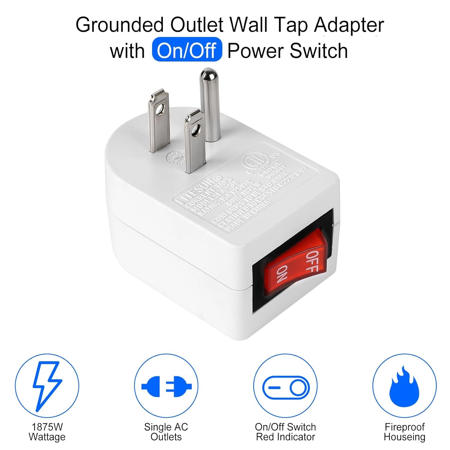 Single Outlet Wall Tap Adapter with On/Off Switch and Surge Protection