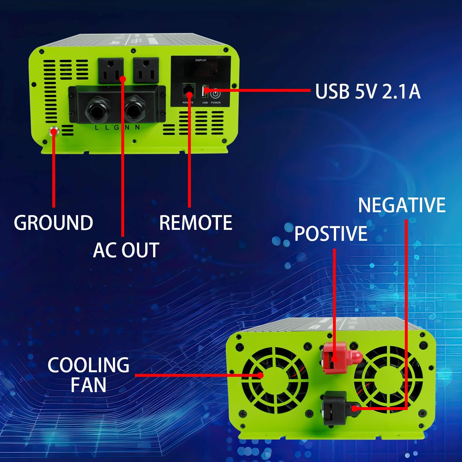 for RV Camper 3000W Pure Sine Wave Inverter 12V DC to 120V AC Converter