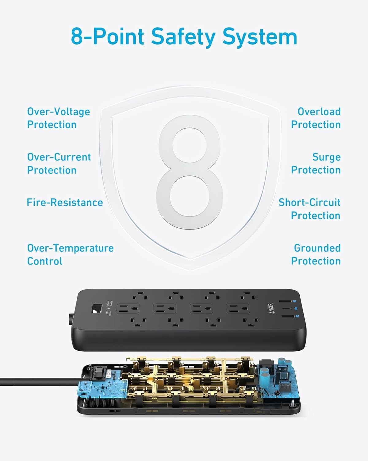 Anker Power Strip Surge Protector (2100J), 12 Outlets with 2 USB A and 1 USB C P