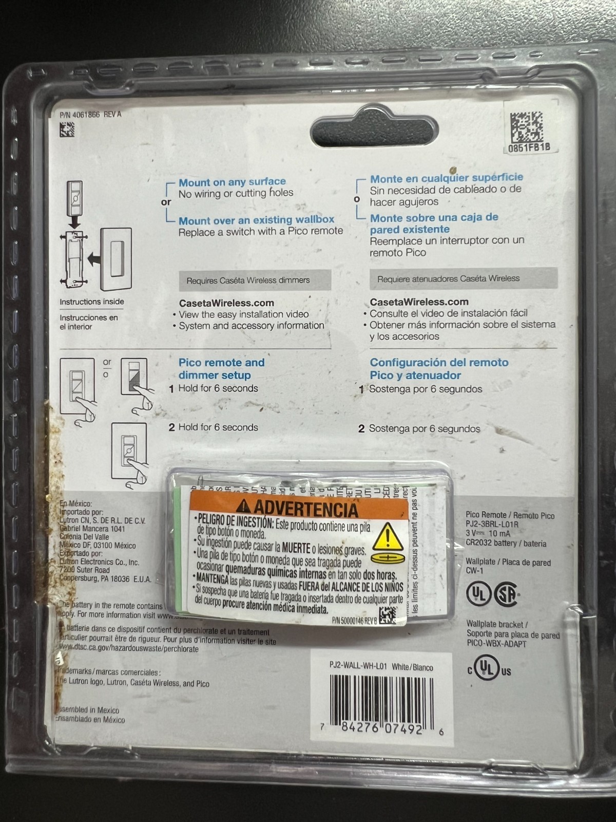Lutron PJ2-WALL-WH-L01 Pico Smart Remote Control Wall Mounting Kit White 4926
