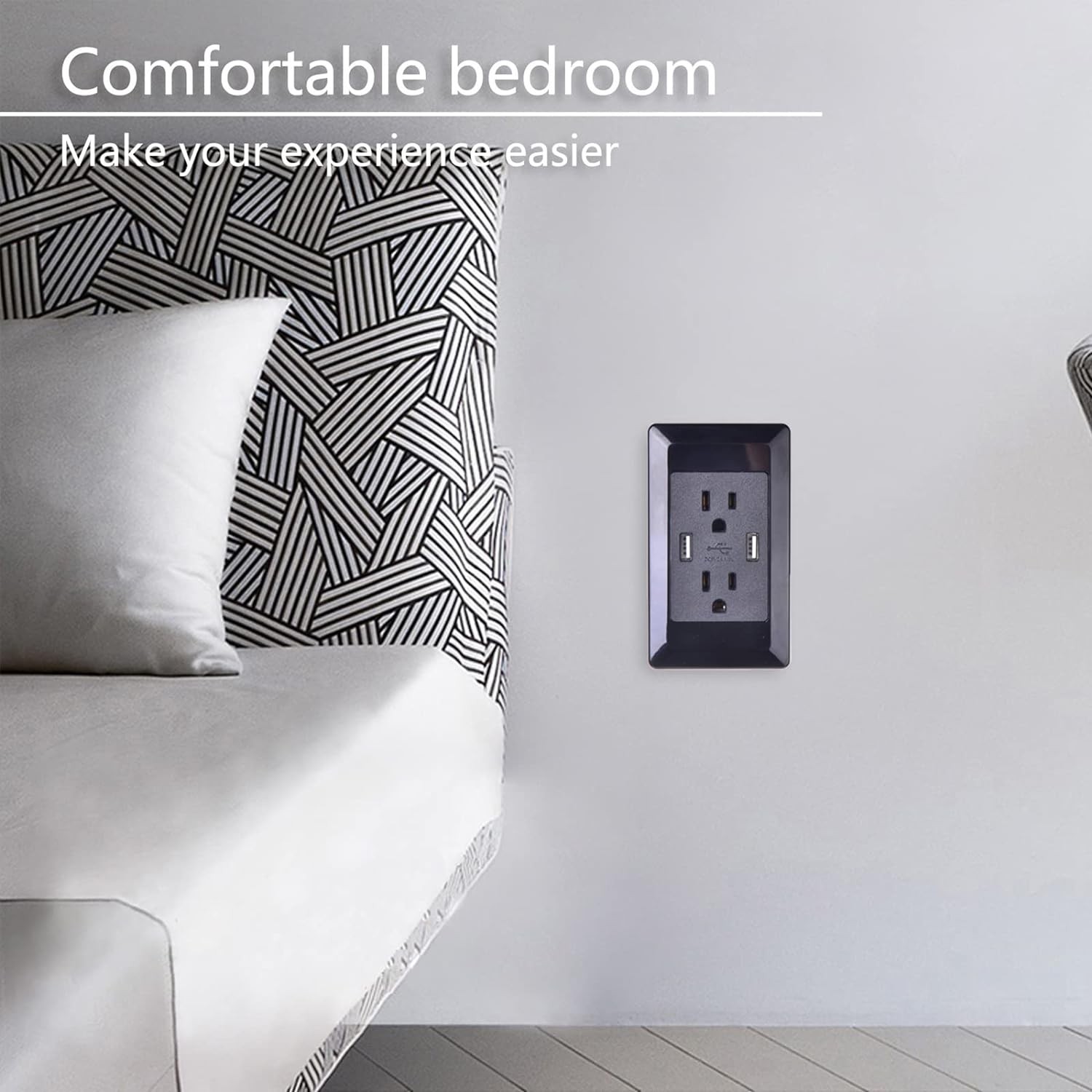 1Pack Black 15A USB Wall Outlet with 2 USB Ports (10W) 2 AC Outlets ETL-Listed
