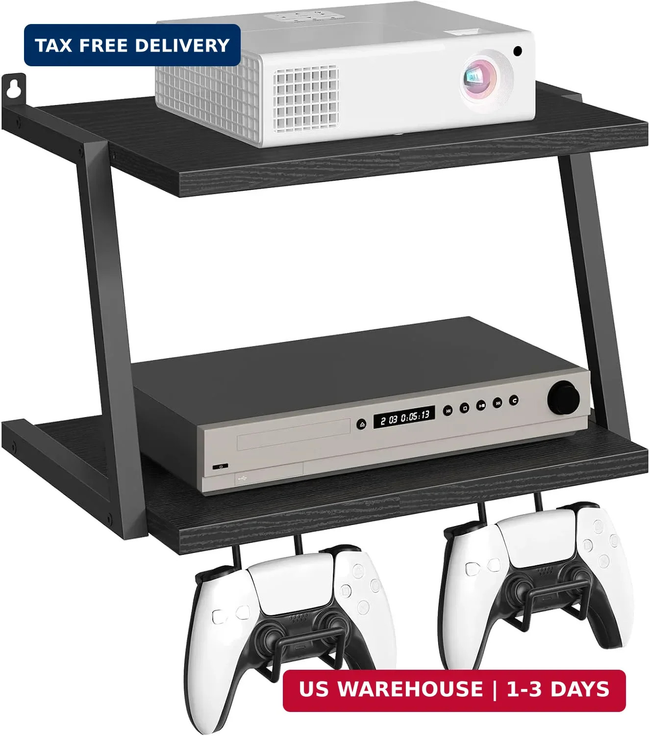 Floating TV Shelf, 2 Tier Projector Shelf for DVD Players | Black Game Console S