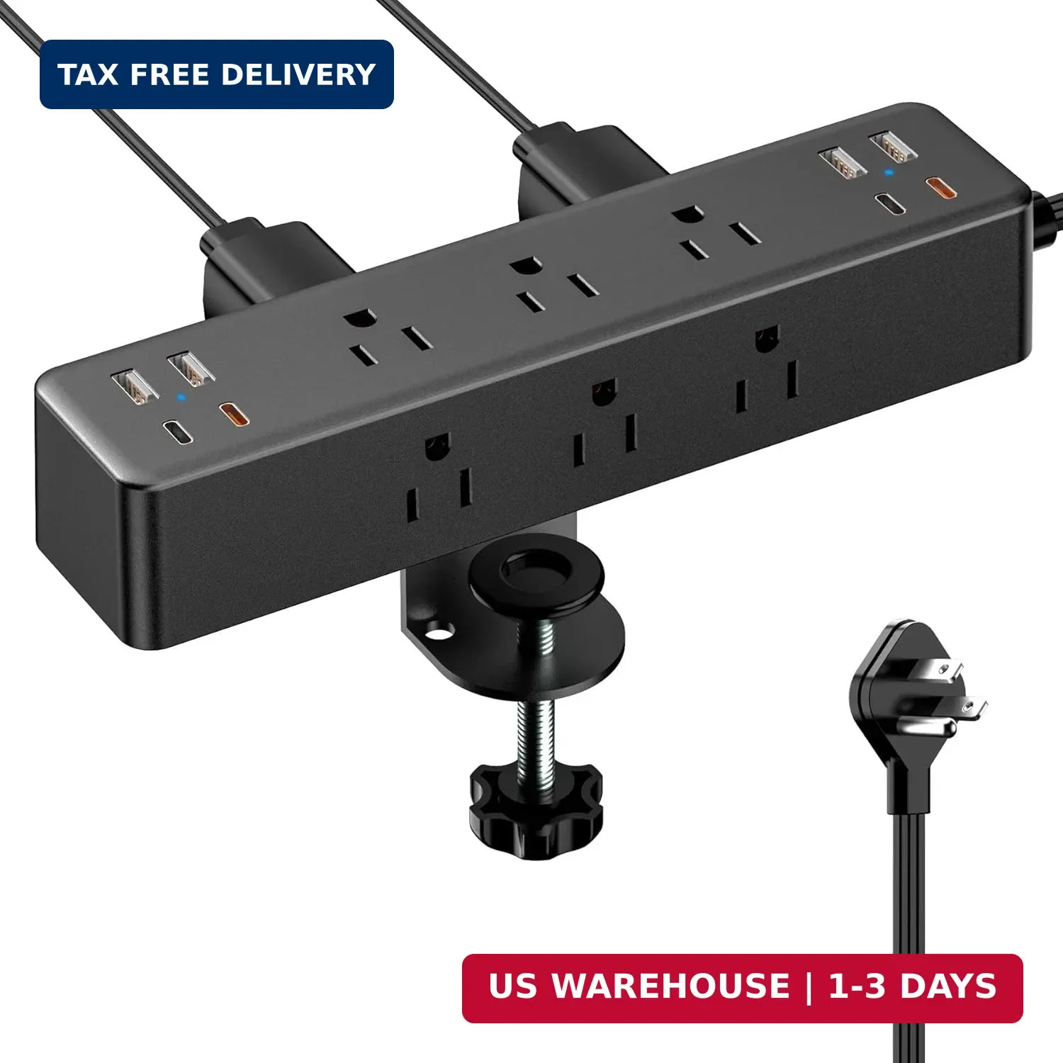 Desk Clamp Power Strip 10FT, 40W Total Fast Charging Station | 9 AC Outlets 8 US