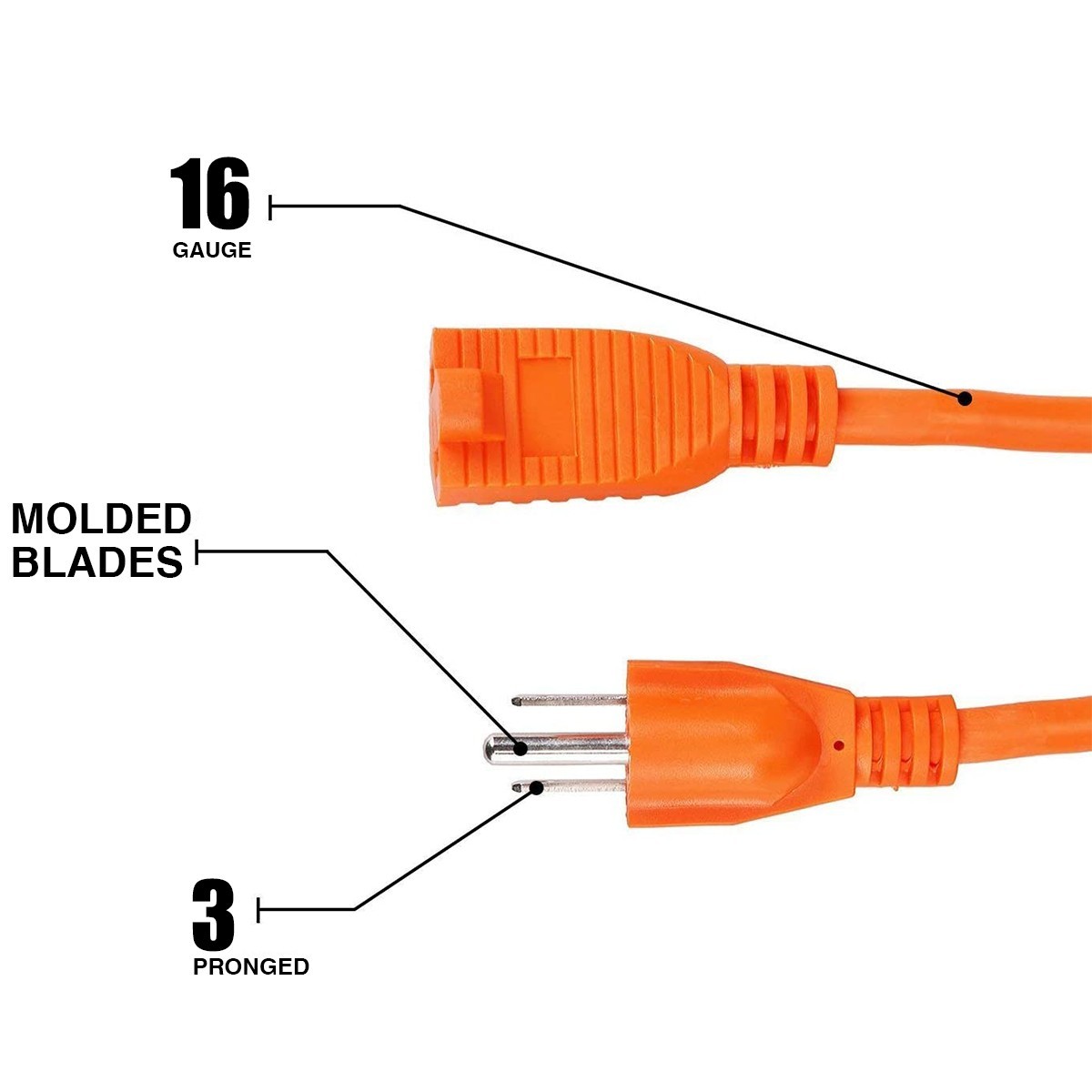 6-100 FT Heavy Duty 16/3 Outdoor Extension Cord Waterproof 13 A 1875W ETL Listed