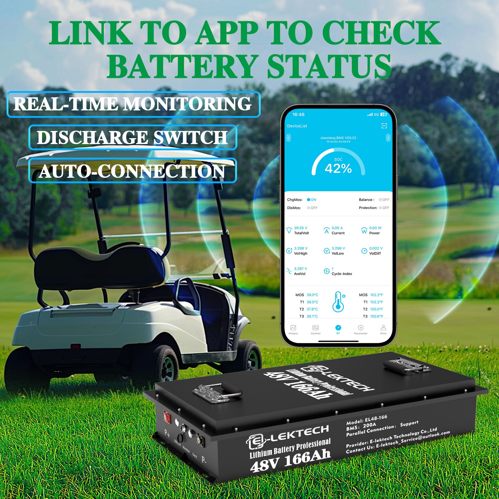 48V 166Ah LiFePO4 Golf Cart Battery 200A BMS, Solar Off-Grid, 10-Yr Warranty