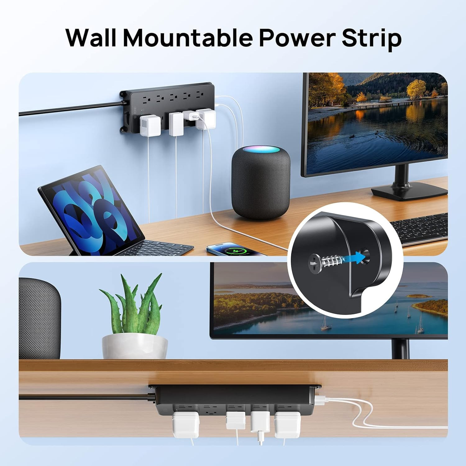 Power Strip Surge Protector, 4000J, ETL Listed, 10 Widely Spaced Outlets with 2