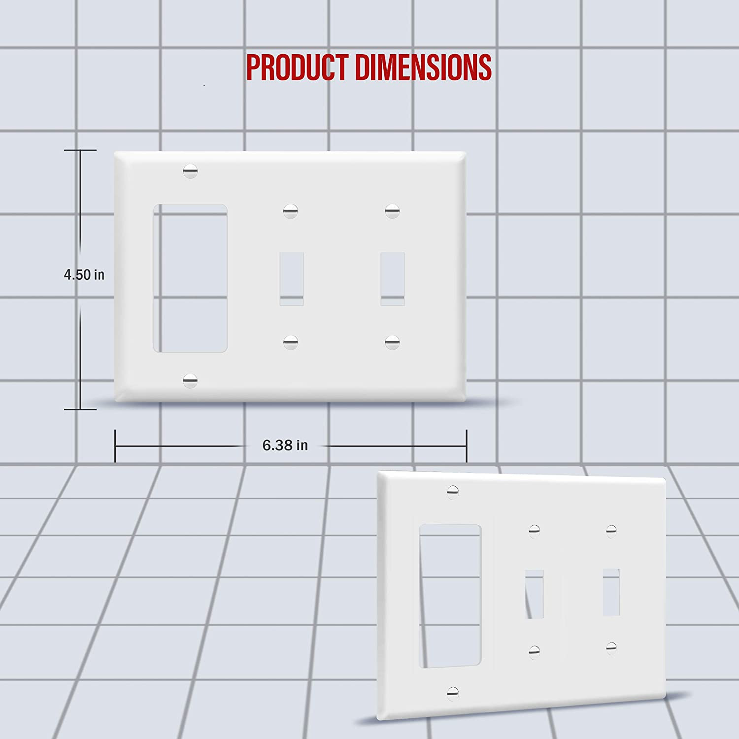 Combination Double Toggle/Single Decorator Rocker Outlet Wall Plate, Standard Si